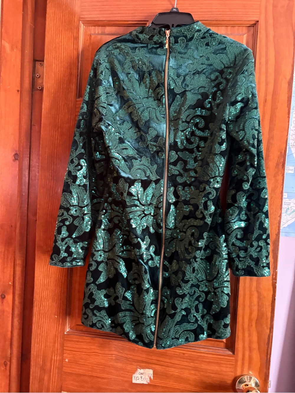 VENUS Emerald Green Sequin Velvet Zip-Front Robe